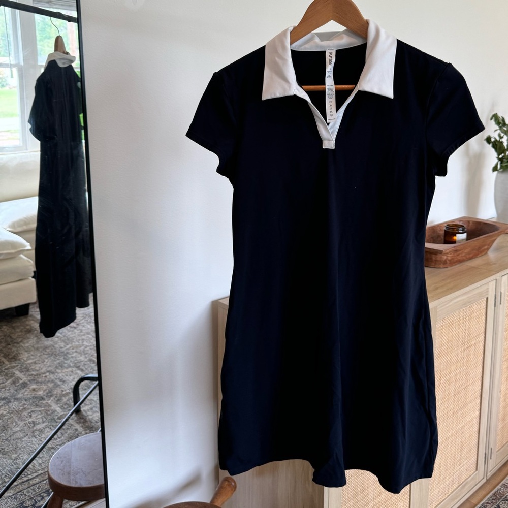 Navy Short Sleeve Polo Mini Dress with White Collar - Picture 2 of 3